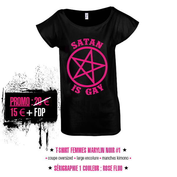 t-shirt femmes oversized noir et rose Satan Is Gay