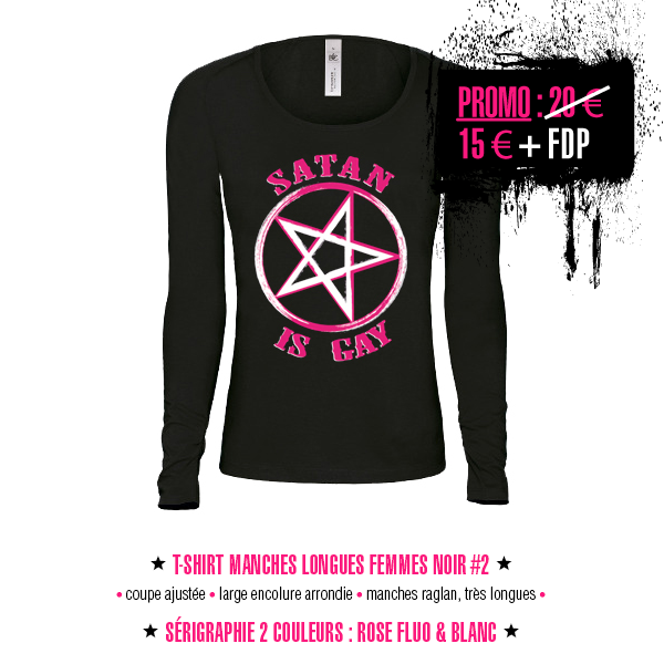 t-shirt femmes manches longues noir et rose et blanc Satan Is Gay
