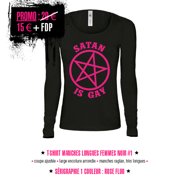 t-shirt femmes manches longues noir et rose Satan Is Gay