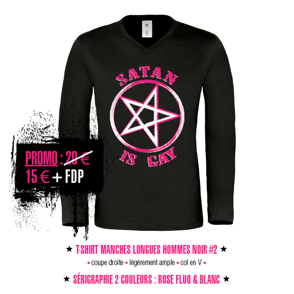 t-shirt hommes manches longues noir et rose et blanc Satan Is Gay