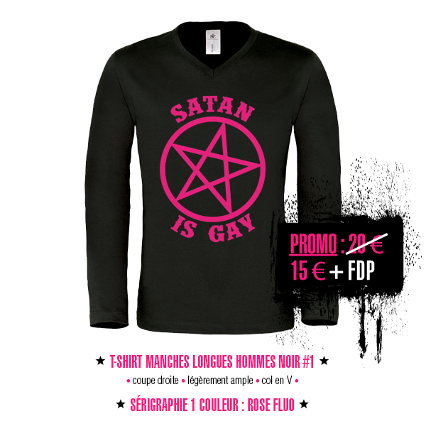 t-shirt hommes manches longues noir et rose Satan Is Gay